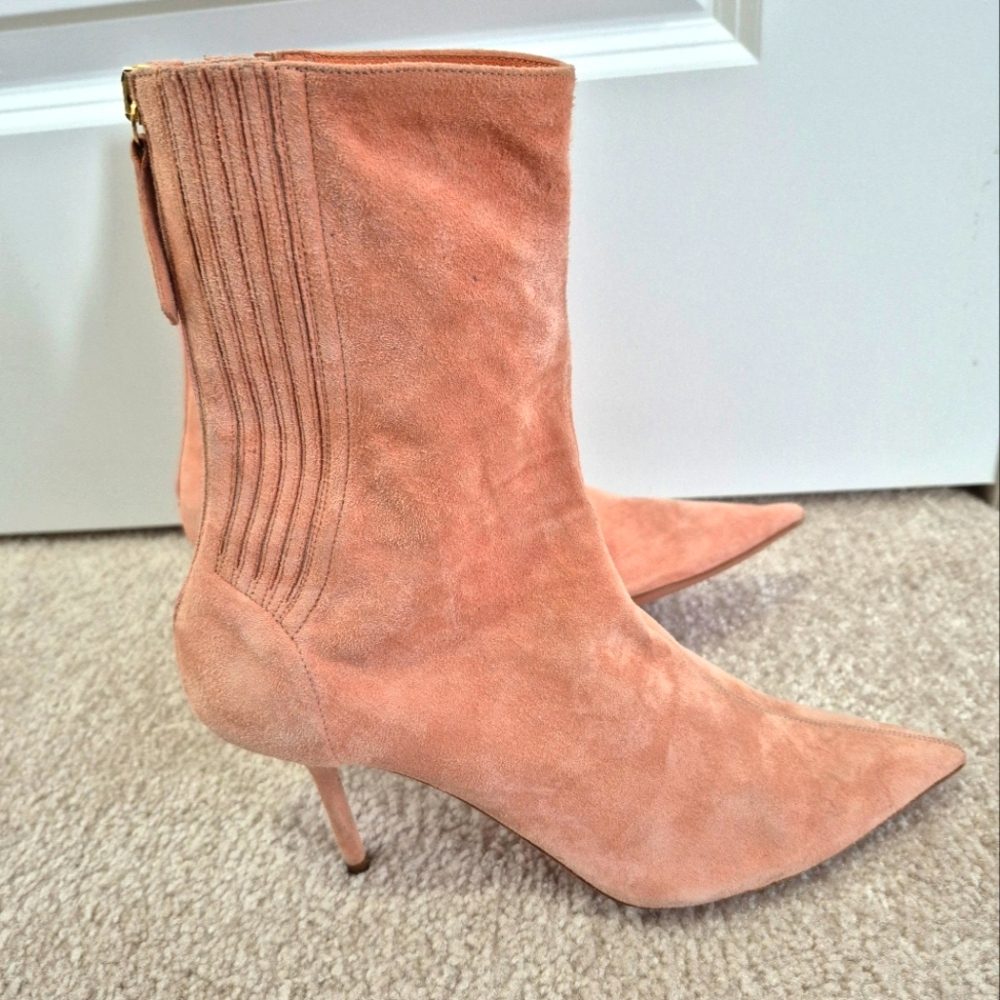 Aquazzura Pink Suede Stiletto High Heel Boots, Size EU 38, US 8 - Picture 2 of 10